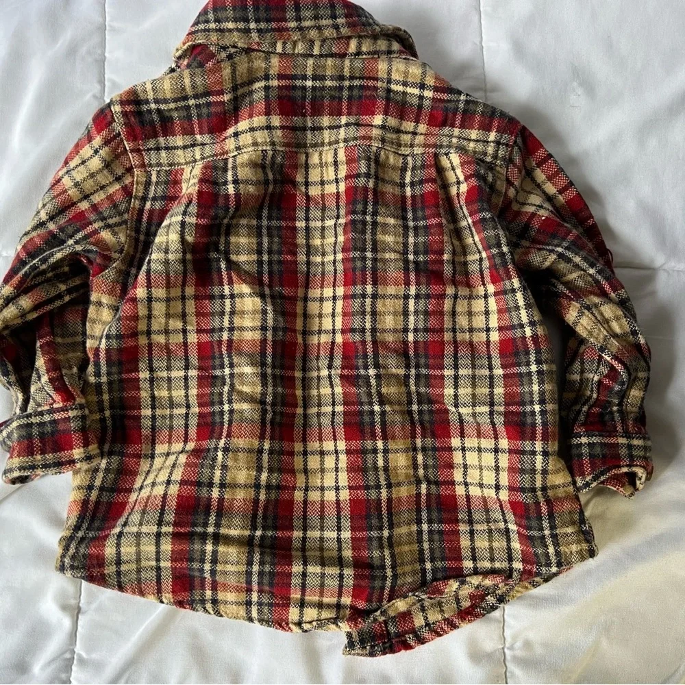 Gap Boys Button Down Plaid Flannel Shirt red and beige